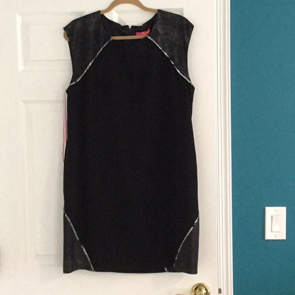 NWT Black womens cocktail dress with leather accent